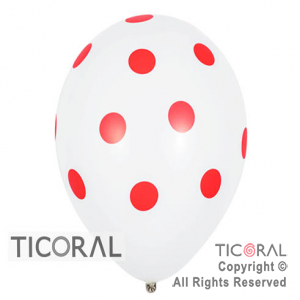 GLOBO SEMPERTEX R12 INF FASHION BLANCO PUNTOS ROJO x 10